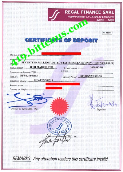 BILL Deposit certificate